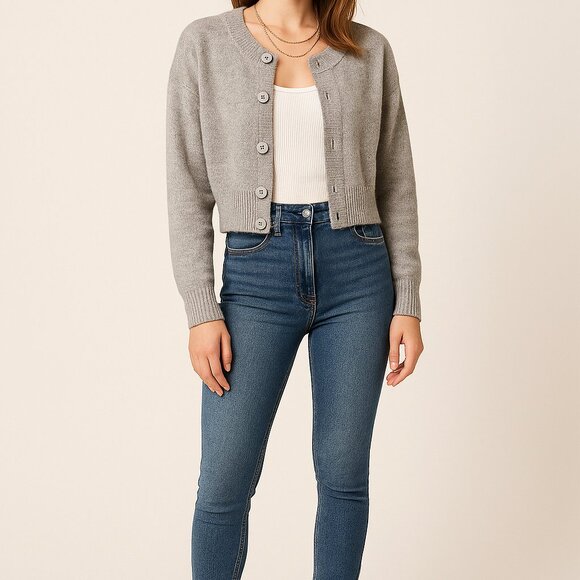 Jon & Anna Cropped Gray Knit Button-Up Sweater XL - Picture 1 of 8